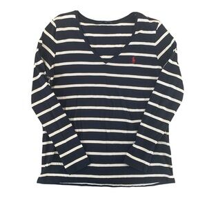 Polo Ralph Lauren Navy & White Striped V-Neck Long Sleeve Top XL